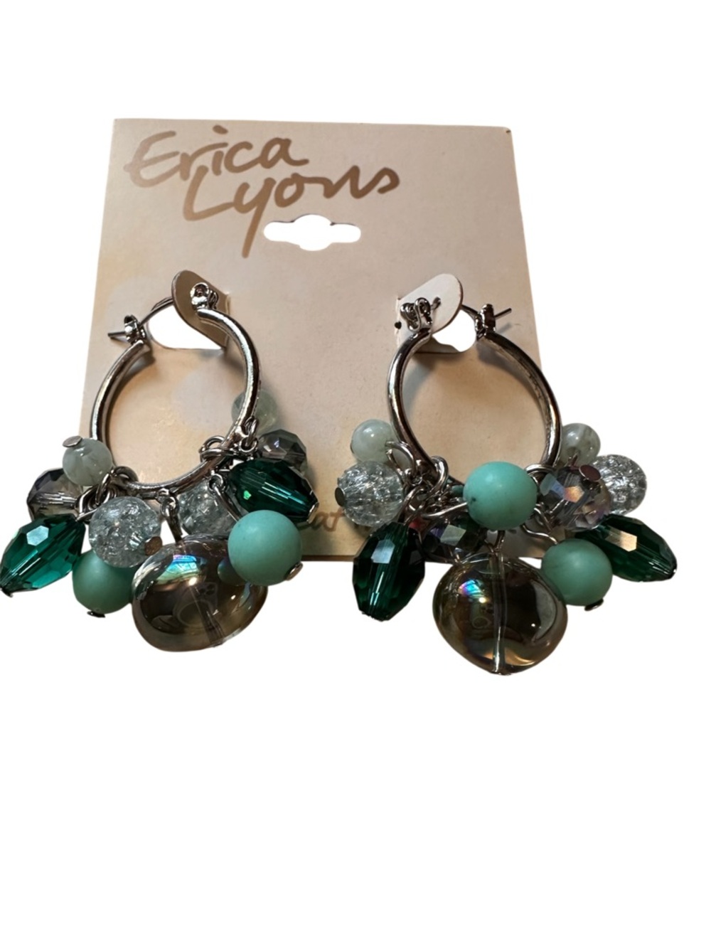 Erica Lyons Teal & Emerald Cluster Hoop Earrings